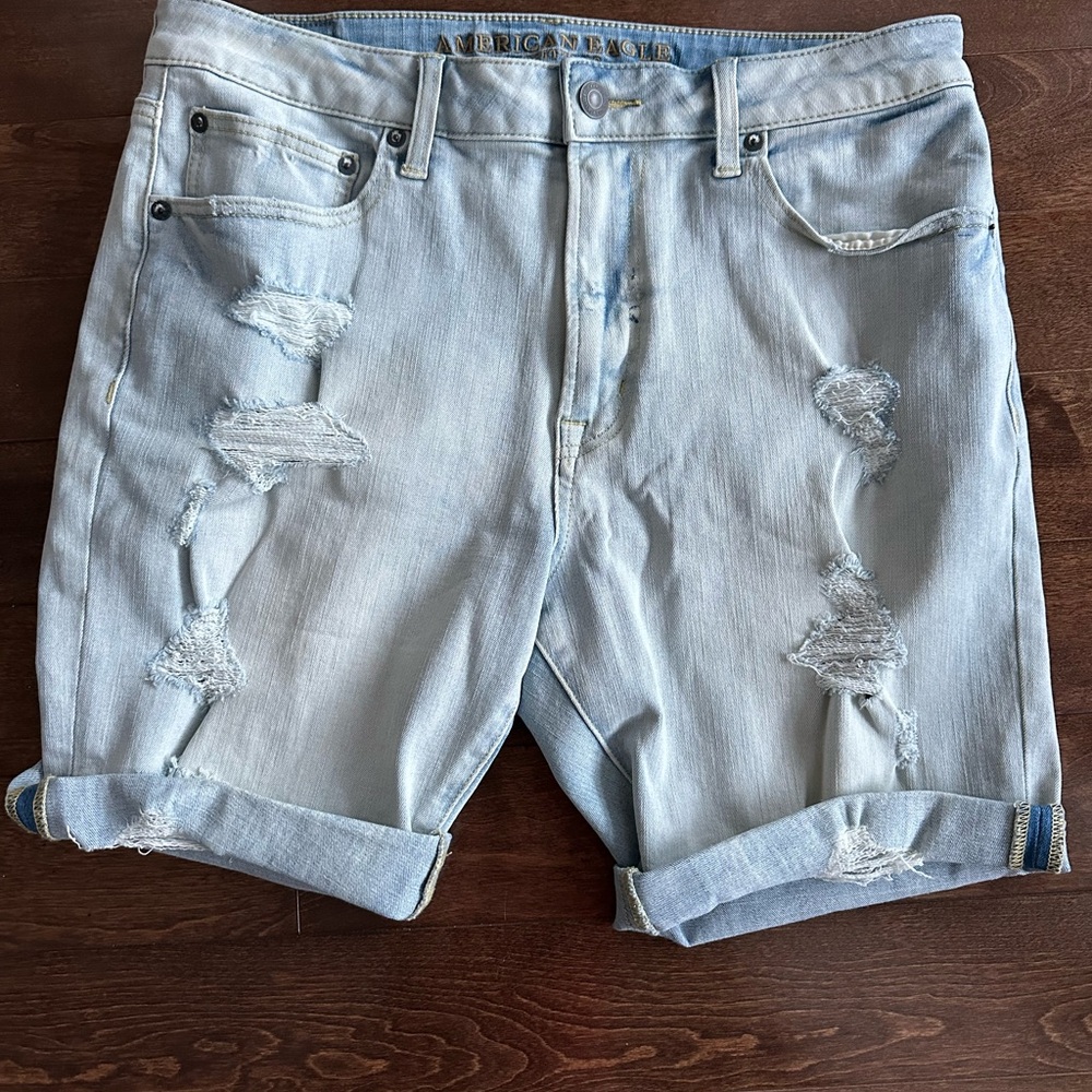 American Eagle Light Blue Distressed Jean Shorts